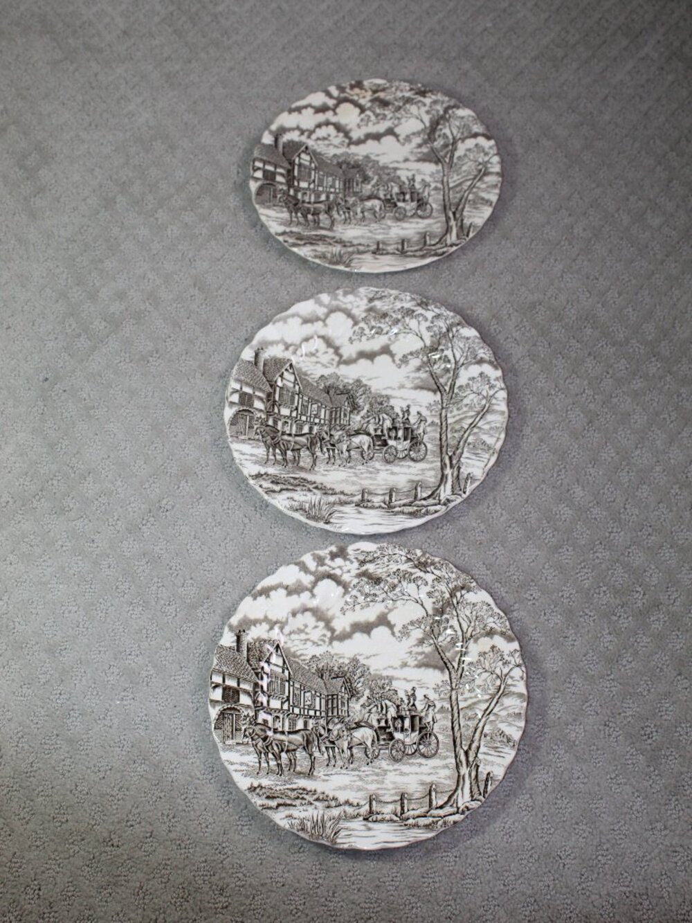 Set of 3 Royal Mail Staffordshire Ware Brown Cream 9.75" Dinner Plates